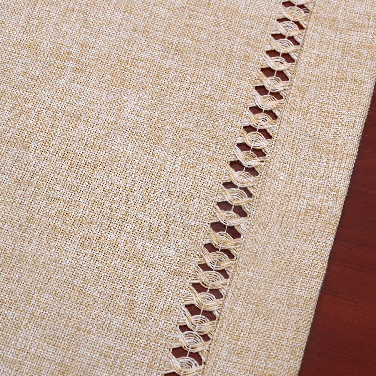 Grelucgo Handmade Hemstitch Beige Table Runner Or Dresser Scarf, Rectangular 14 by 36 Inch: Home & Kitchen