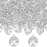 SUNNYCLUE 1 Box 100 Pcs Tree of Life Charms Bulk Tibetan Style Alloy Flat Round Pendants for Jewelry Making Charms DIY Craft Dangle Necklace Bracelet Earrings Accessories Supplies Findings