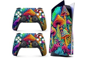 HK STUDIO Skin Sticker for Game Console 5 Cover - Hippie Mushroom, Compatible with Both Disc Edition & Digital Edition (not Slim Ver) - 2 Controller Skins & Console Skin - No Bubble, Full Protection, Removable