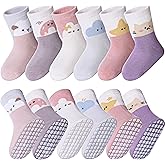 MQELONG 6 Pairs Baby Girls Non Slip Crew Socks Grips Socks for Infants Toddlers Kids Girls