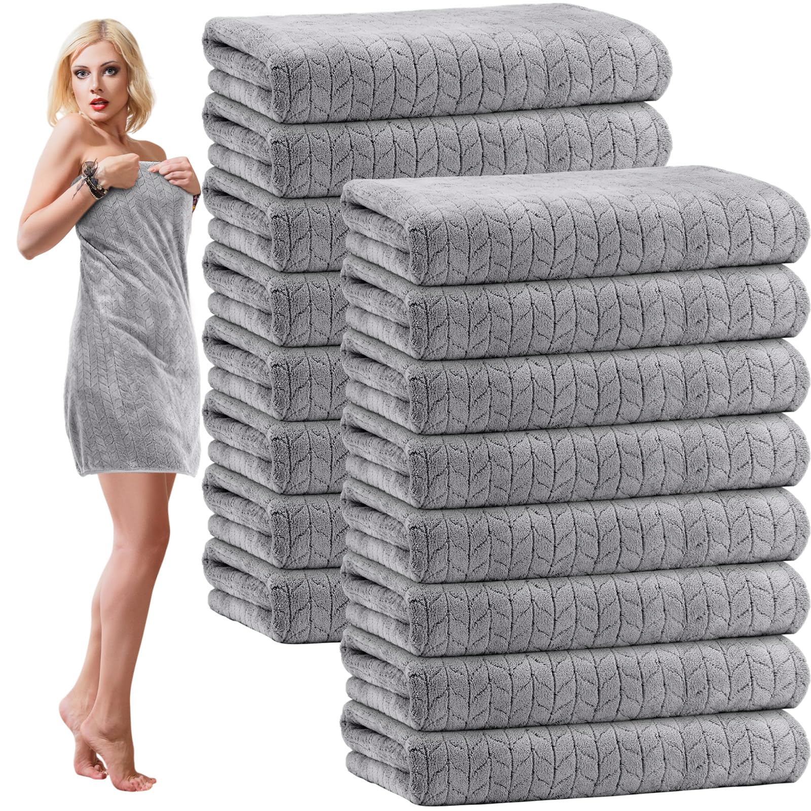 Photo 1 of SmoothNovelty 16 Pack Microfiber Bath Towels Bulk 27'' x 60'' Oversized Size Bath Towel Highly Absorbent Extra Large Soft Drying for Shower Summer Beach Salon Sport Party (Wheat,Light Grey)