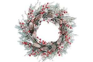 LIDY Christmas Wreaths for Front Door 21 inch - Artificial Christmas Door Wreath with Frosted Pine Cones for House Decor | Pine Garland for Cabinet Wall Holiday Decor | Pine Wreath for House Warming Gifts