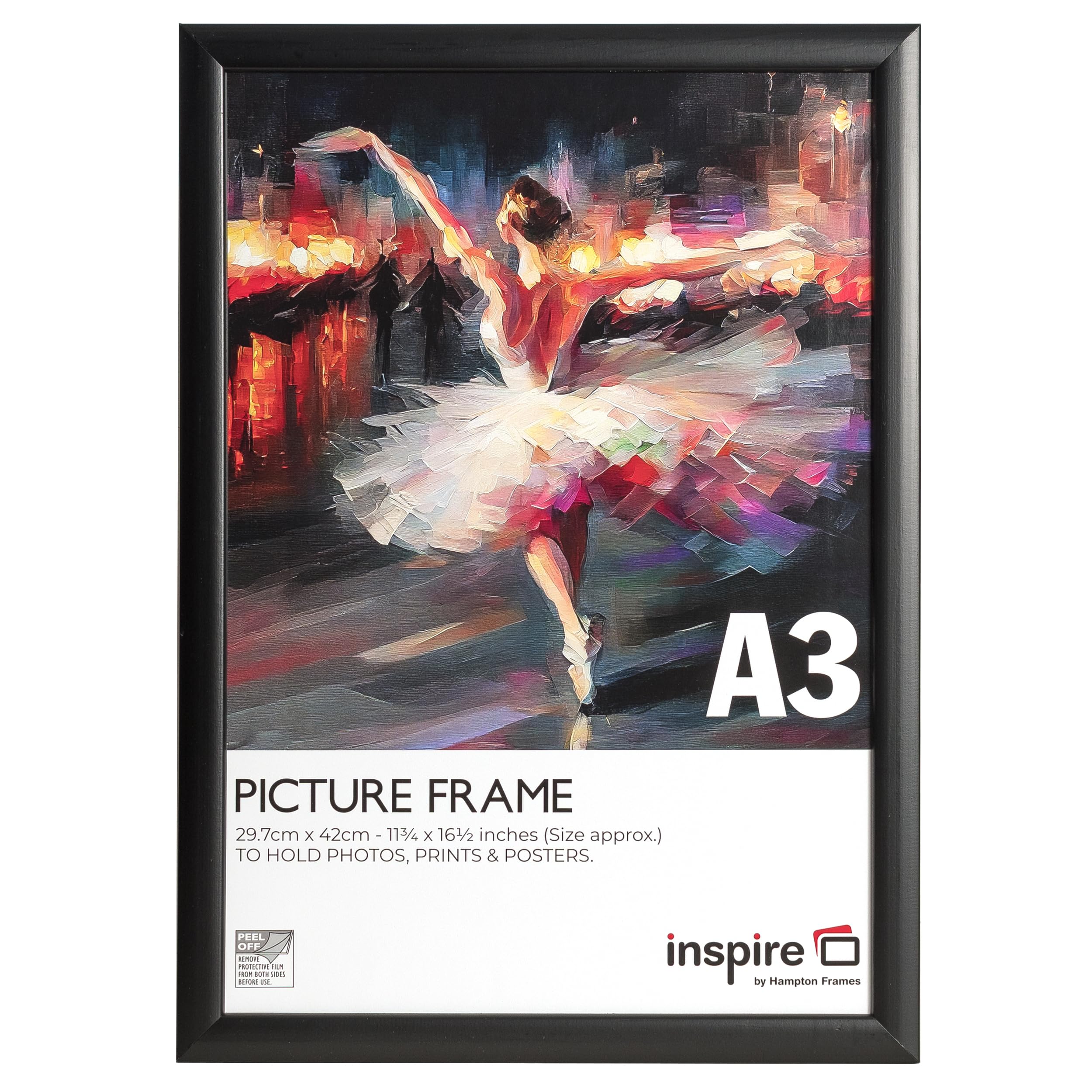 Hampton Frames RAVENWOOD A3 (30x42cm) Black Picture Frame Acrylic (Non-Glass) Front Pack of 1