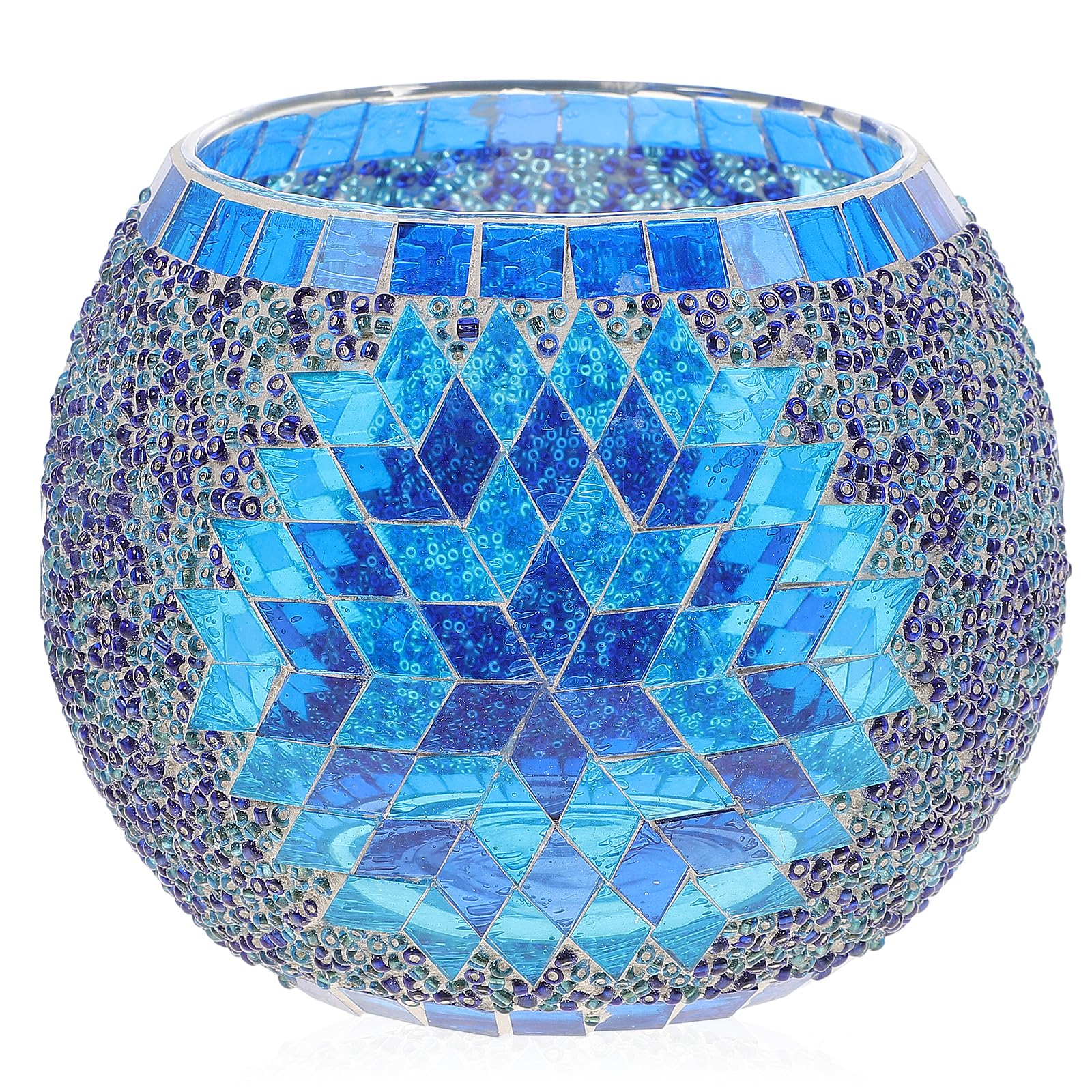 SOLUSTRE Mosaic Glass Candle Holder Romantic Nordic Glass Votive Tealight Holder Round Bowl Scented Candles Candlestick Centerpiece for Table Home Decor Without Candle Blue