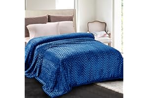 Whale Flotilla Flannel Fleece King Size Bed Blanket, Soft Velvet Lightweight Bedspread Plush Fluffy Coverlet Chevron Design Decorative Blanket for All Season, 90x104 Inch, Royal Blue