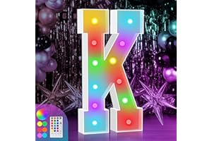 ZEELY 4FT Colorful Marquee Light Up Letter K, Large Name Letters, Marry Me Sign, Baby Light Up Sign for Wedding Party Decoration, Cardboard Letter, 18 Color Modes With Remote