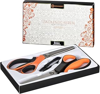 HEIMWERT Profi Zackenscheren 2er Set aus hochwertigem Edelstahl für Zackenschnitt Wellenschnitt in Geschenkbox inkl. Garnschneider als Bonus