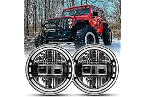 AUDEXEN Upgraded 1200% Bright 7 Inch LED Headlights Round JK 7" Headlight Compatible with Jeep Wrangler JK JKU LJ TJ 1997-2018 Halo Ring Hi/Lo Sealed Beam H6024 Plug & Play DOT Approved Black