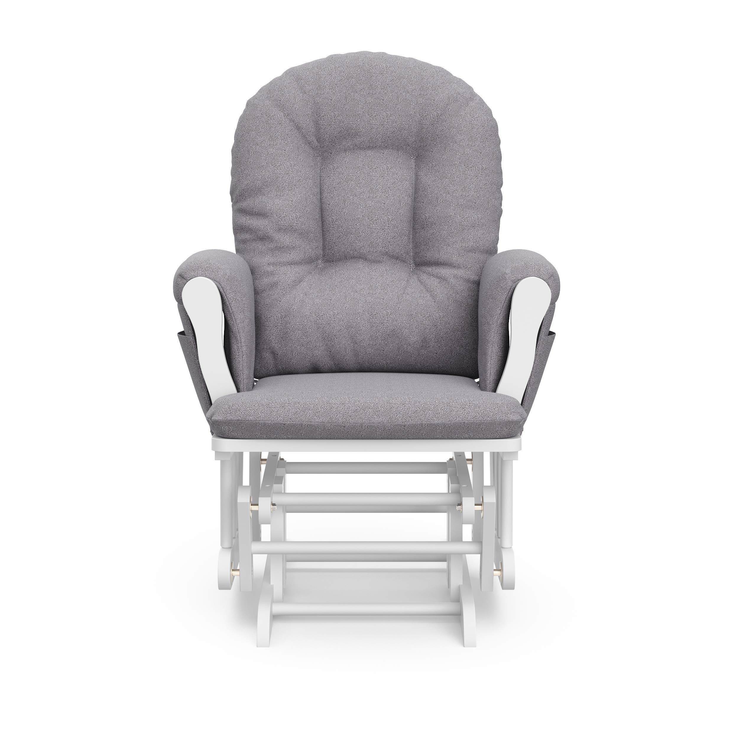 STORKCRAFT Premium Hoop Glider and Ottoman (White Base, Gray Swirl Cushion) – Padded Cushions with Storage Pocket, Smooth Rocking Motion, Easy to Assemble, Solid Hardwood Base