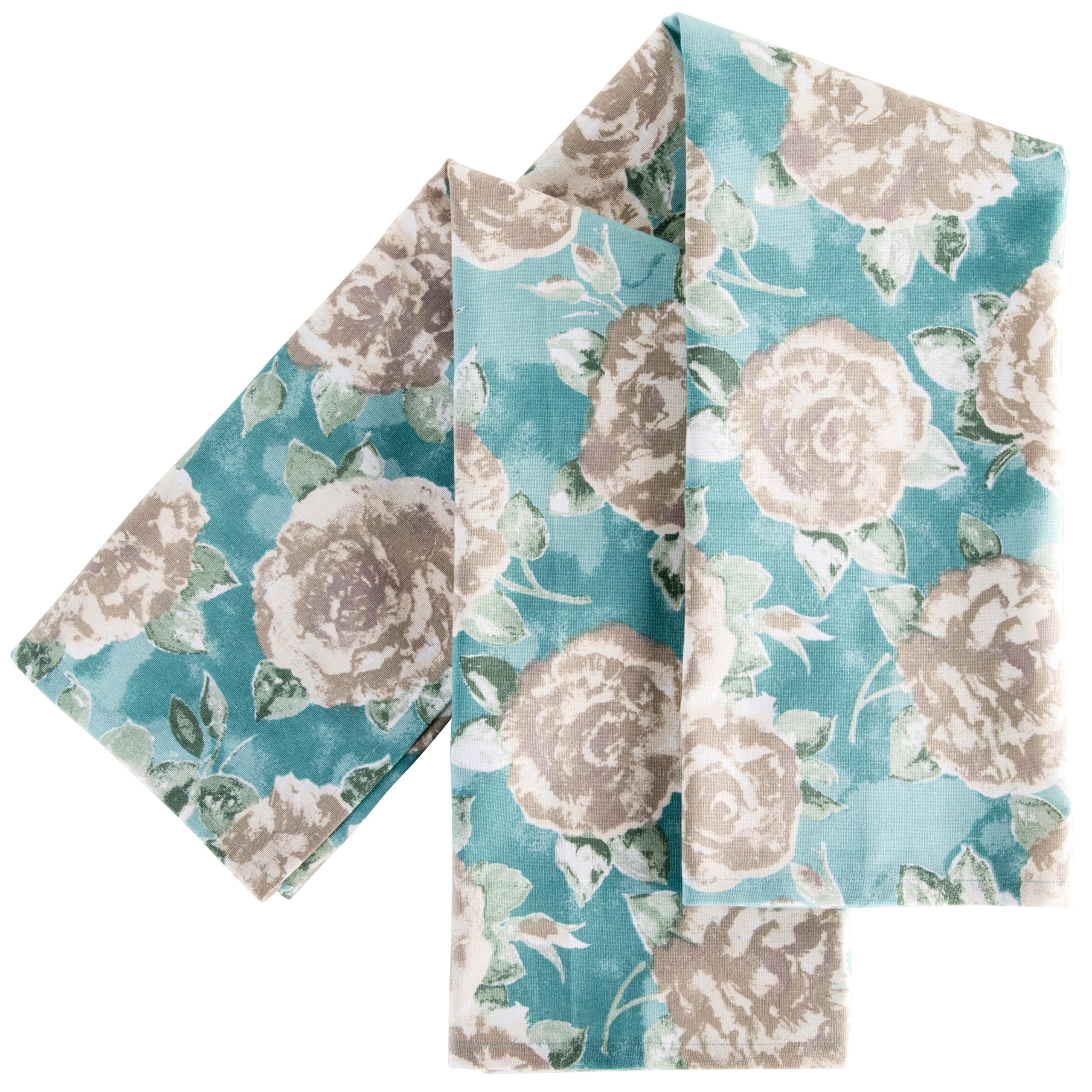 Ragged Rose Tea Towels for Kitchen - 50 cm x 70 cm Pair of Kitchen Cloths for Drying Dishes, Wiping Countertops, & Handling Pots - Machine Washable & Durable - Duck Egg Rose, Pack of 2