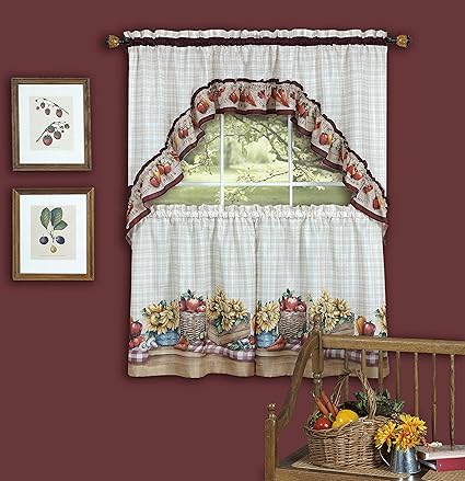 Achim Home Furnishings Farmers Market Tailored Tier Pair and Swag Set, 57 by 24, Multicolor