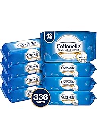 Cottonelle FreshCare Flushable Wipes, 336 Flushable Wet Wipes (Eight 42-Count Resealable Soft Packs) (Packaging May Vary), Lightly Scented
