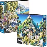2-Pack of 1000-Piece Jigsaw Puzzles, for Adults, Families, and Kids Ages 8 and up, Daffodils and Hidden Village