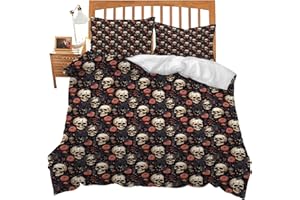 MECOWCM Skull Bedding Set Twin Size Skeleton Comforter Cover Set for Teen Boys Super Soft Construction Gothic Duvet Cover Set Halloween Bedroom Decor Twin Full Queen King Size Quilt Cover with 2 Pillowcase
