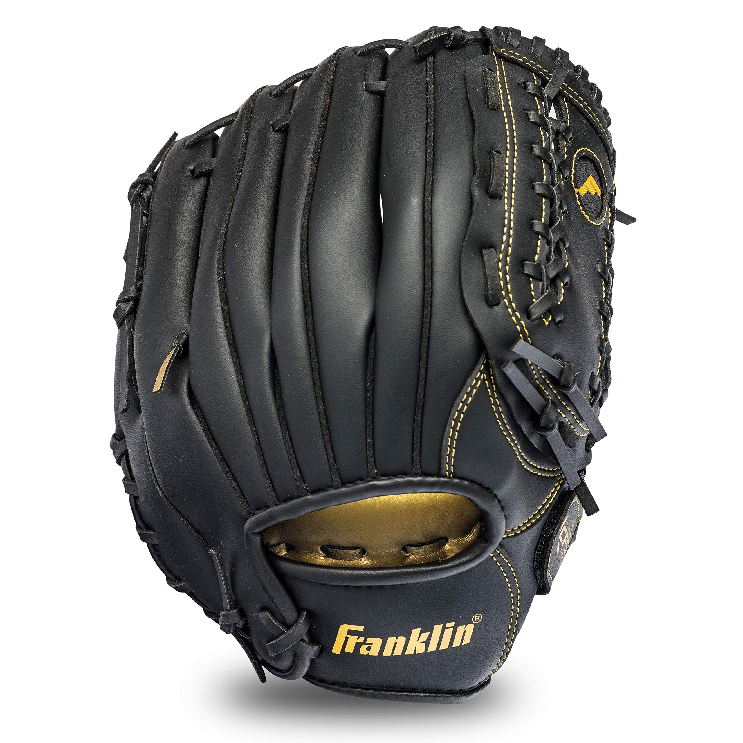 Franklin Sports Field Master Baseball and Softball Glove - Baseball and Softball Glove - Adult and Youth - Left Hand Throw, 12 Inch, Black/Gold