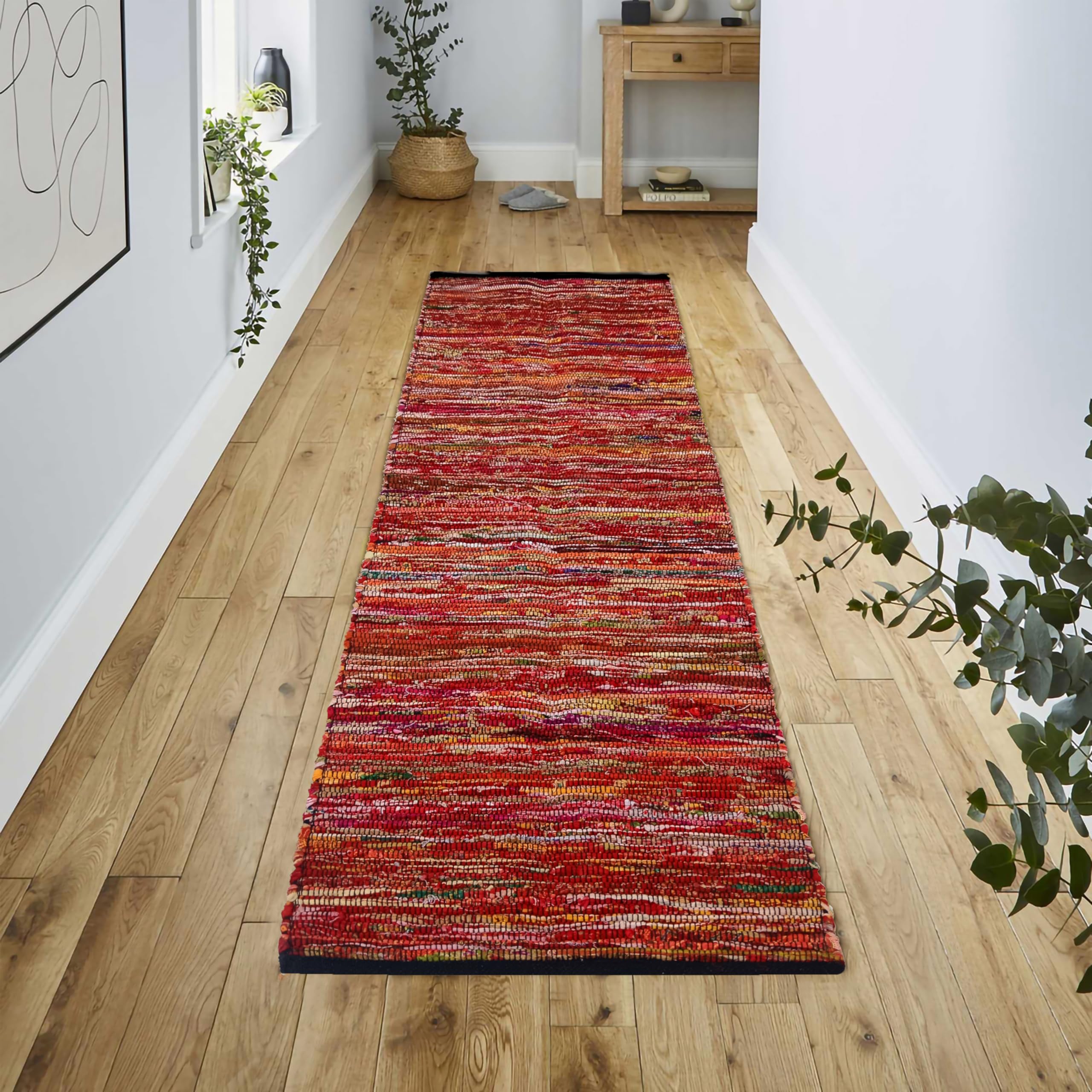 Ramanta Home Cotton Multi Chindi Bed Runner Rugs 61 x 183 CM / 24x72 inch Multi Color,Cotton Area Rugs Runner,Bed Room Rugs Runnner, Machine Washable Rugs Runner.