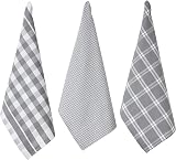 Penguin Home Set of 3 100% Cotton Kitchen Towels Grey White 50x70 cm