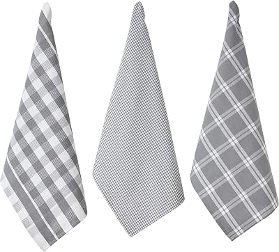 Penguin Home Set of 3 100% Cotton Kitchen Towels Grey White 50x70 cm