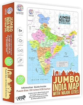RATNAS Premium Quality Jumbo India MAP 120PIECES Jigsaw.with A 12 Page Information Guide About India