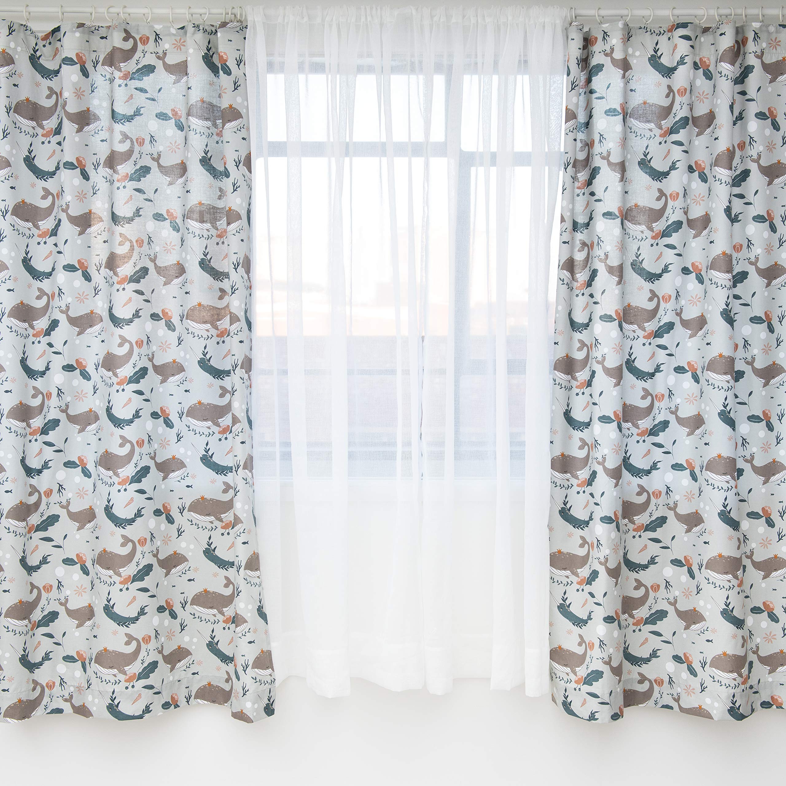 Smoobery Mill Reversible Kids Curtains | 66 x 54 inch Undersea Life Themed (Matching Kids Curtains and Bedding Sets)