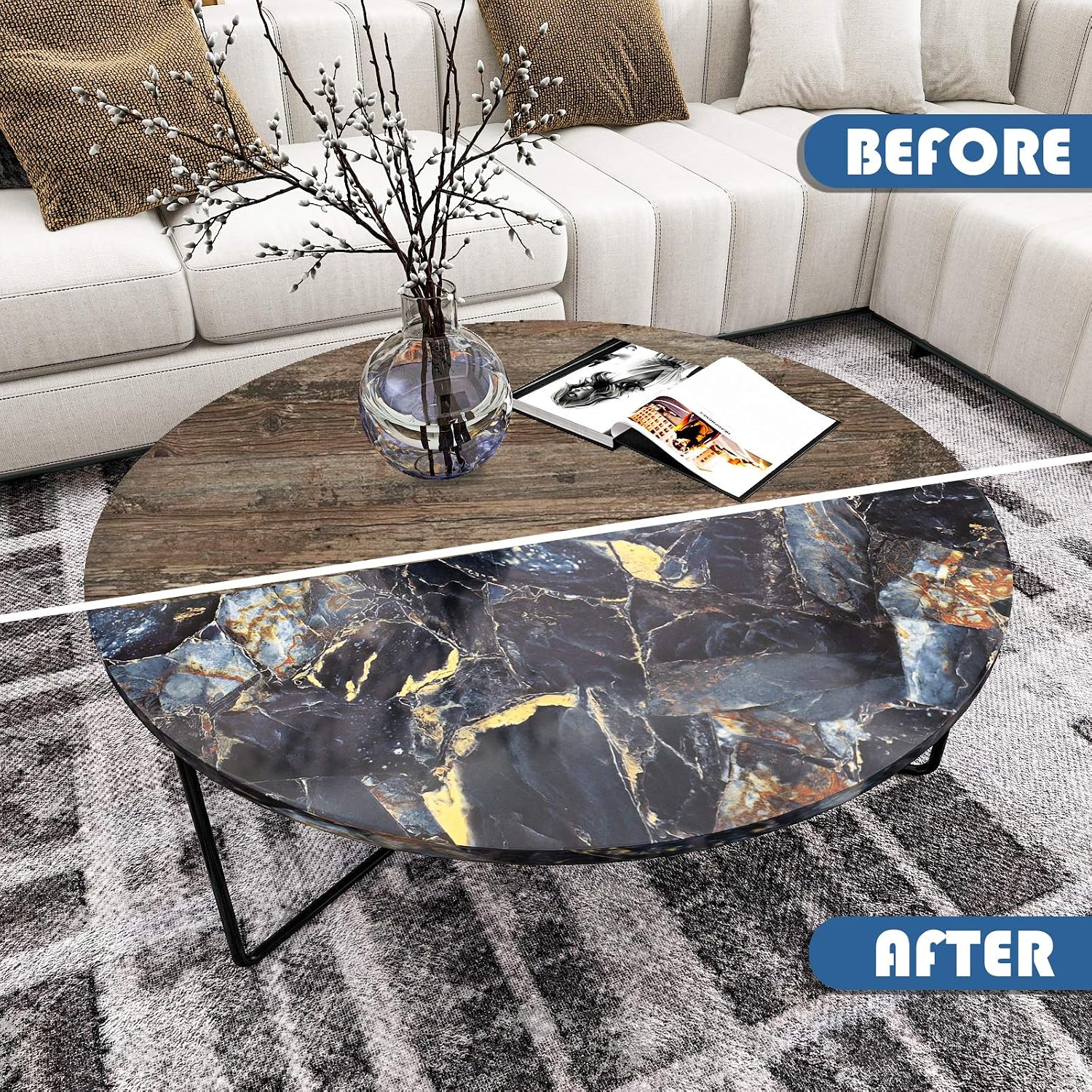 VEELIKE Marble Contact Paper Wallpaper Self Adhesive Vinyl Wrap Dark Blue Sticky Back Plastic Roll Washable Kitchen Wallpapers Living Room Wallpaper for Furniture Cupboard Wall 40cm x 900cm - Image 5