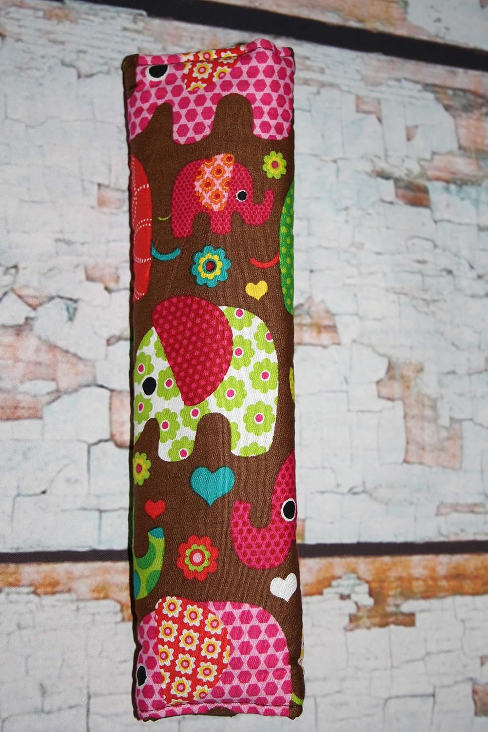 Auto Gurtpolster für Kinder und Erwachsene braun mit bunten Elefanten