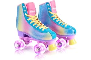 NEMONE Roller Skates for Girls, Women Roller Skates with Light up Wheels, Classic Shiny Mermaid Rollerskates, High Top Outdoor Indoor Skates for Adults Youth Kids