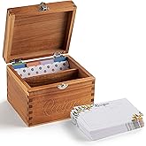 Tidita Acacia Wood Small Recipe Box with 100 Cards 4x6, 8 Dividers - Wooden Recipe Box Set Double Compartment Organizer Keeper with Thick Card Stock - Cards Holder Stand for Kitchen Counter