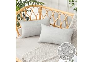 UGS UGASA UGASA Outdoor Throw Pillow Covers Pack of 2 Plaid Texture Waterproof Farmhouse Linen Decorative Lumbar Cushion Pillows Covers for Patio Porch Outside Yard Garden Bench 12x20 Inch, Grey