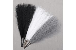 UREYMX Faux Pampas Grass Decor 17.7 Inch 6pcs, Artificial Pampas Grass Fluffy Home Decor, Short Vase Room Decor pompous Grass Flower Arrangement for Boho Home Wedding Decoration (Black,White,Grey)