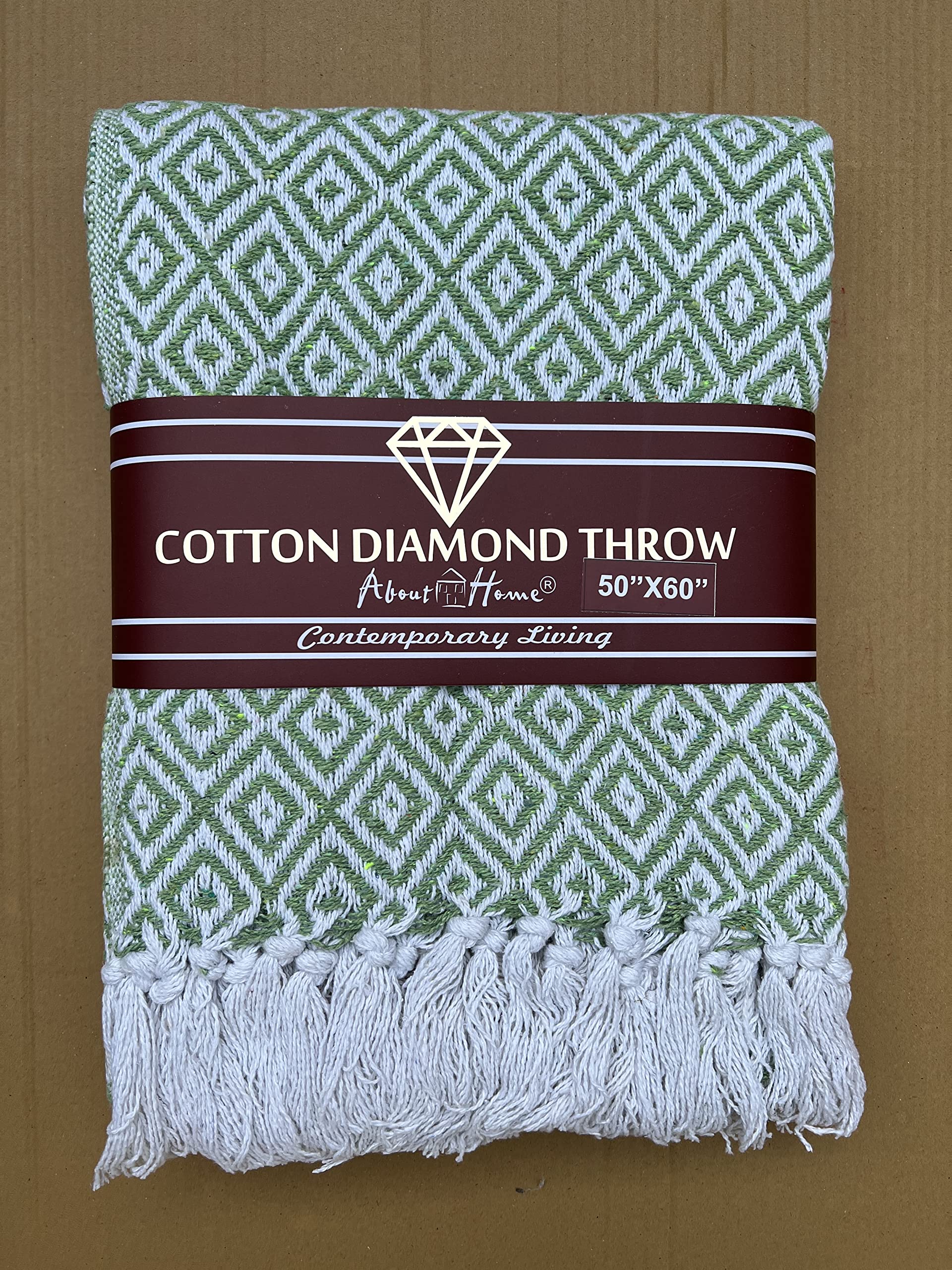 About Home Cotton Diamond throw, settee cover in many sizes & colors. (127x152 cm, Sage Green)