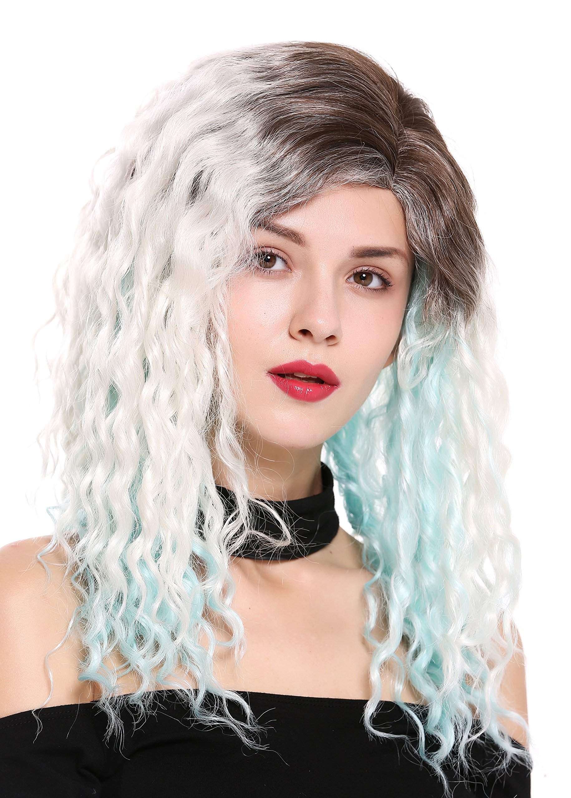 WIG ME UP - 803AD-8+60+L-BLUE Quality women's wig lady side parting afro curls curly ombre brown blonde blue mix
