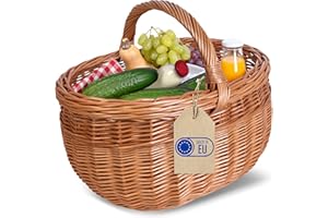 Creative Home Wicker Shopping Basket | 17.32x12.99x14.17in (+/-0.78in) Large | Wicker Basket with Handle Handmade Durable | N
