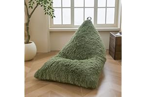 XeGe Fluffy Kids Stuffed Animal Storage Bean Bag Cover (No Filler), Moss Fuzzy Faux Fur Beanbag Organizer with Handle Teens Girls Adults, Shaggy Furry Plush Toys Holder Floor Lounger Chair, Sage Green