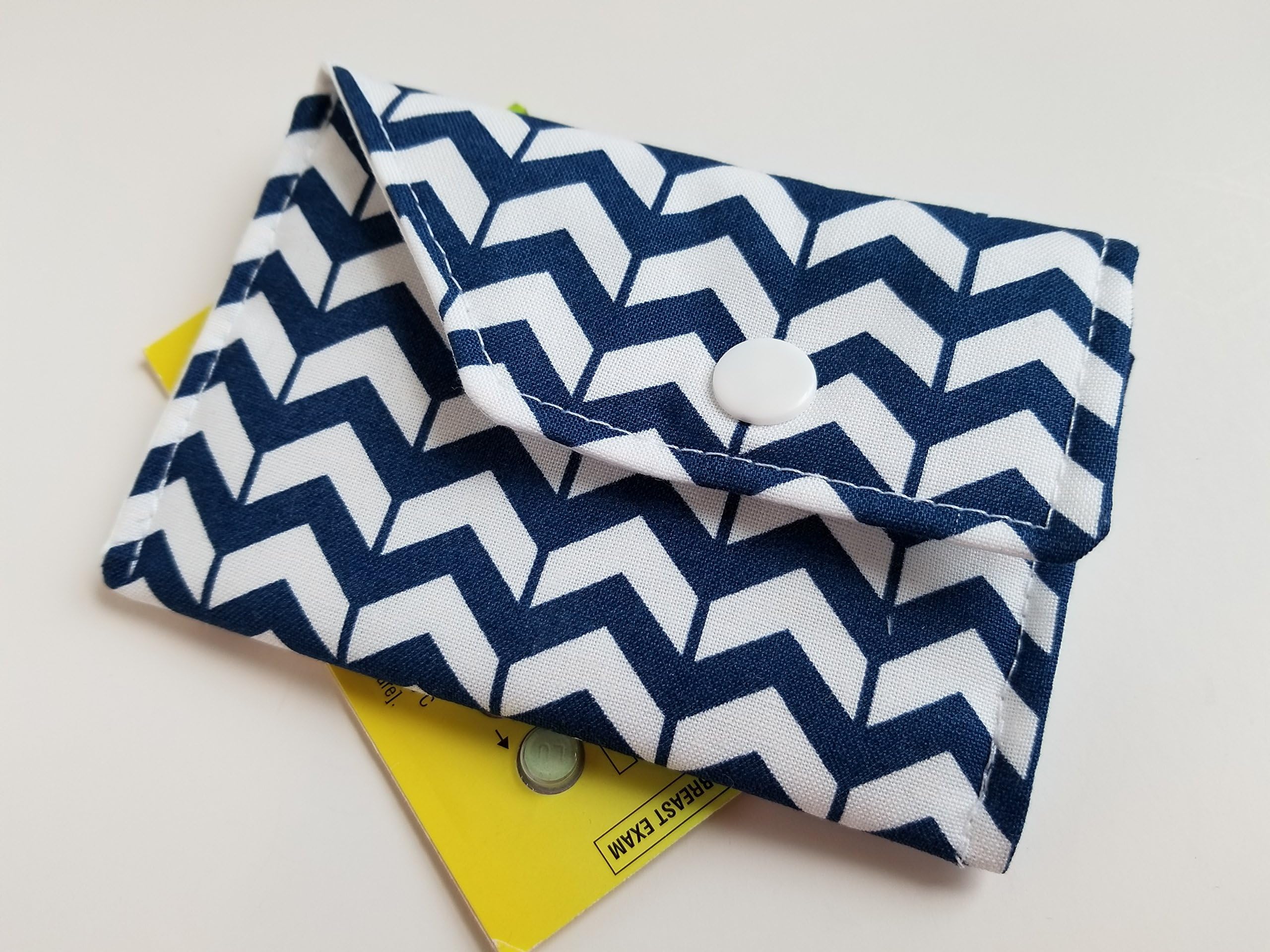 Birth Control Case Sleeve with Snap Closure and Optional Keychain Clip -Blue chevron