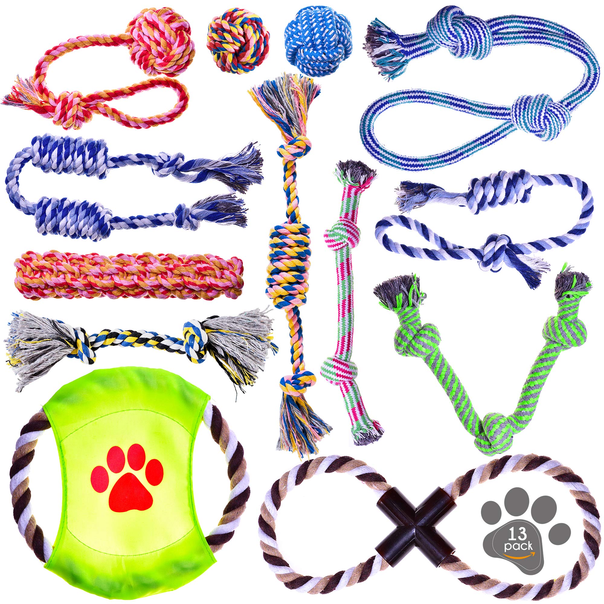 Dog Toys - Small Dog Rope Toy Pack - Puppy Dog Chew Toys - Small Breed Puppy Teething Toys - Small Dog Toys - Puppy Toys for Chewing - Teething Puppy Toys - Washable Cotton Rope Dog Toy Set of 13