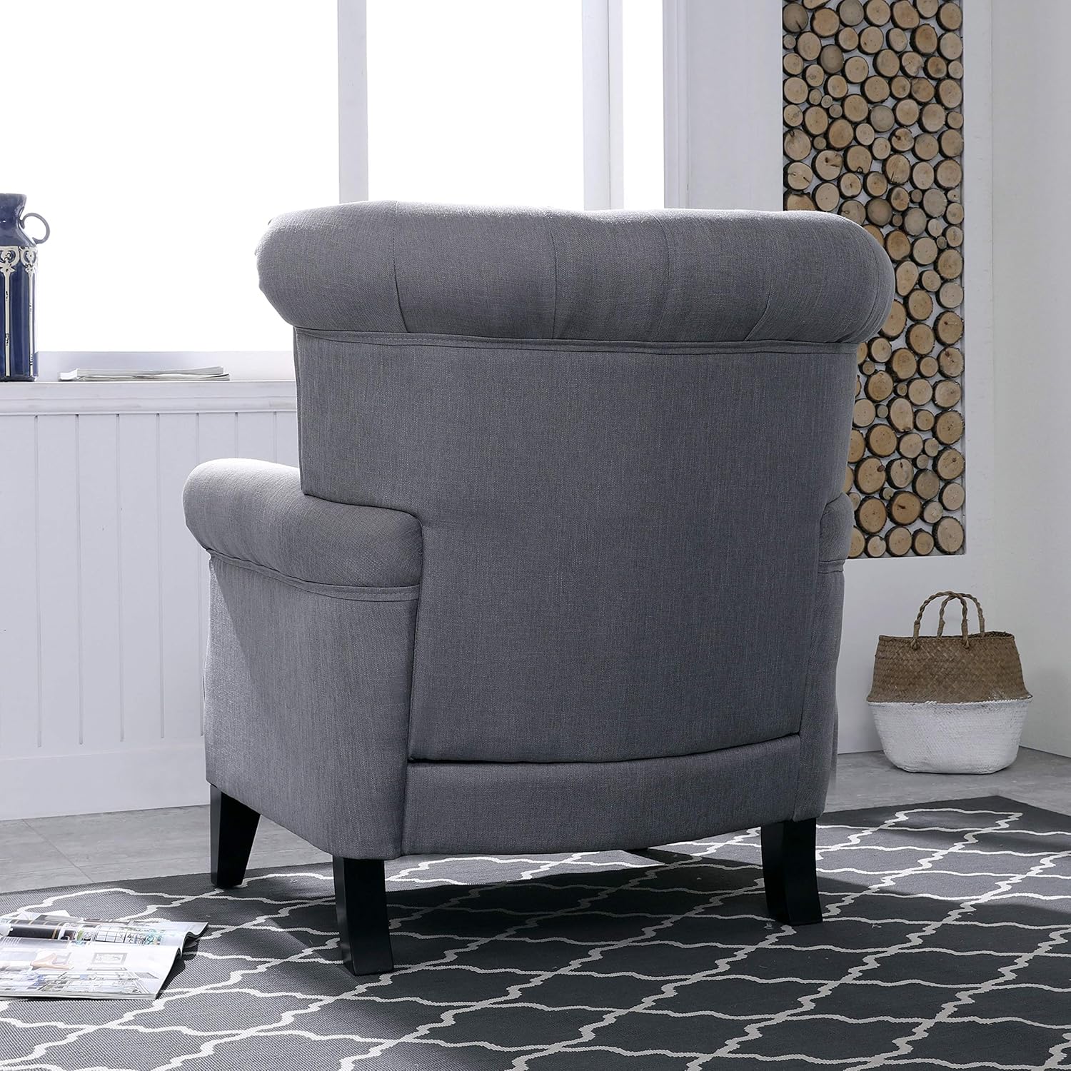 Mid-Century Modern Accent Fabric Arm Chair Comfy Upholstered Single Sofa for Living Room Furniture, Gray（Style2）: Furniture & Decor