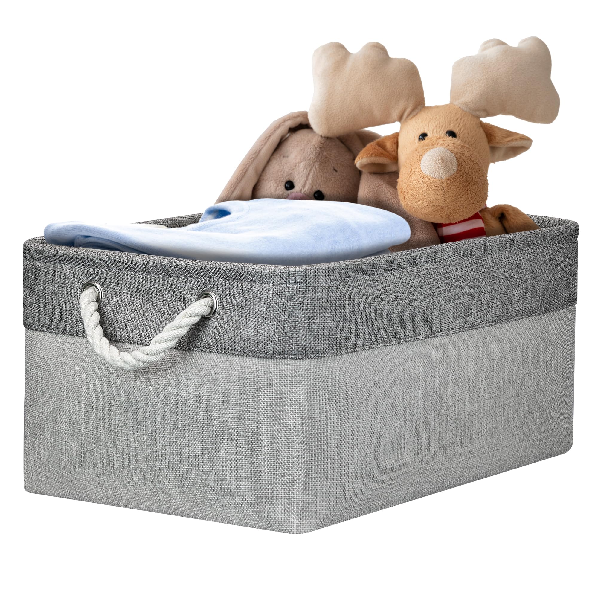 PWVMWM Large Storage Box, Shelf Storage Baskets with Handles, Foldable Fabric Storage Baskets Home Organizer for Shelves Wardrobes Cupboards (41x31x21cm/1 Pack, Light Grey&Grey)