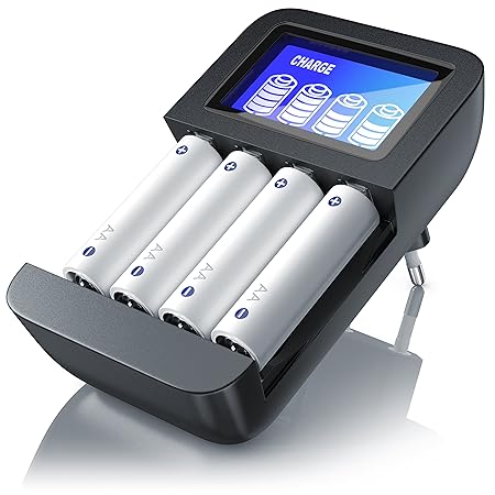 CSL - Universal Batterie Ladegerät | Typ AA oder AAA NiMH | Mikroprozessorgesteuertes Laden | 4X Ladeschächte | einfache Hand