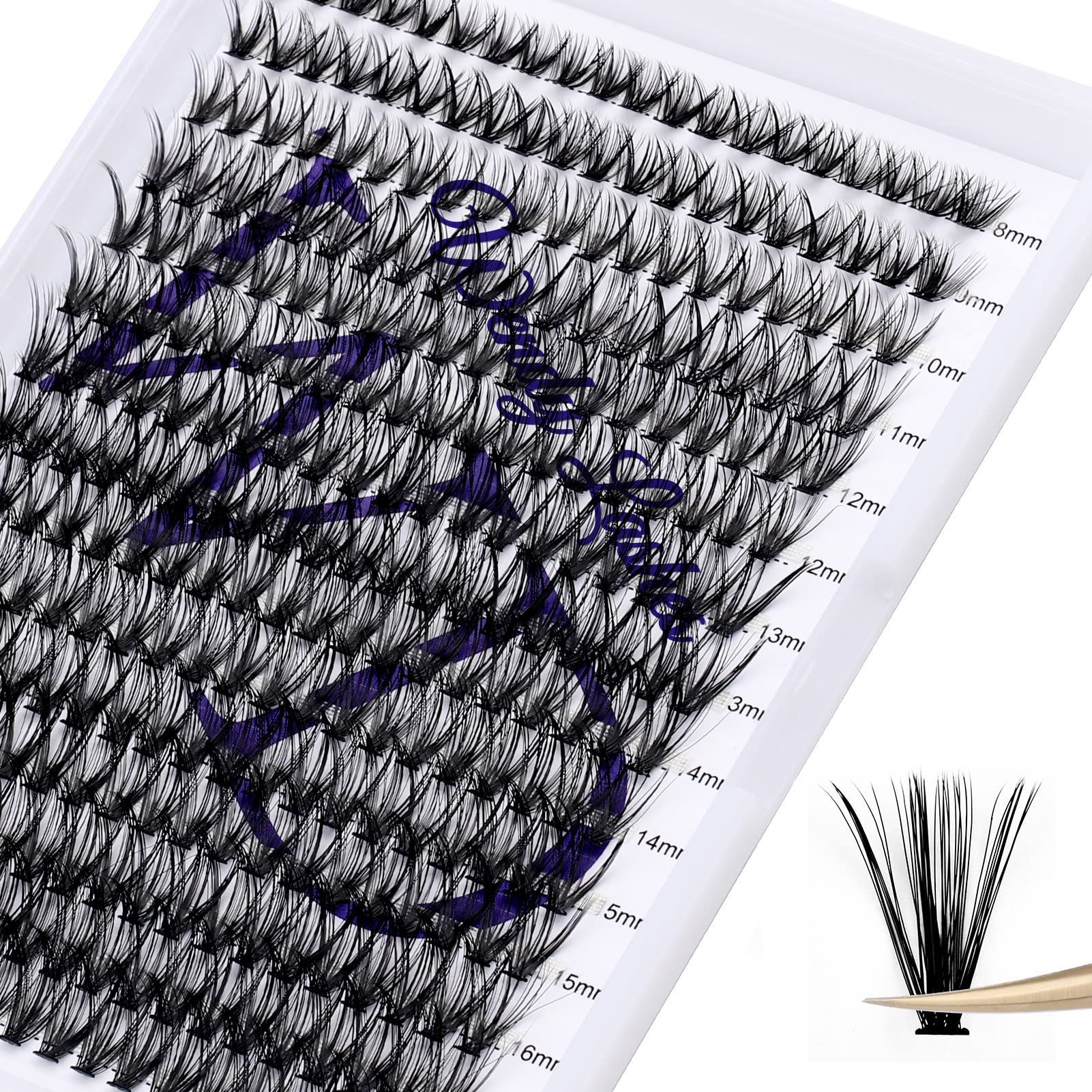 Individual Lashes 300PCS Cluster Lashes Extension C Curl 40D 0.07mm 8-16mm Mixed Lash Clusters Wide Stem Individual Eyelashes Clusters DIY Eyelashes Extensions at Home(Cluster-40D-0.07-C-MIX8-16) — image 1