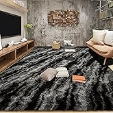 Tepook Fluffy Large Rugs for Living Room, 8x10 Area Rugs for Bedroom, Modern Shag Fuzzy Carpets for Kids Boys Girls, Plush Indoor Nursery Home Decor Rug with Non-Slip Bottom, Black Grey