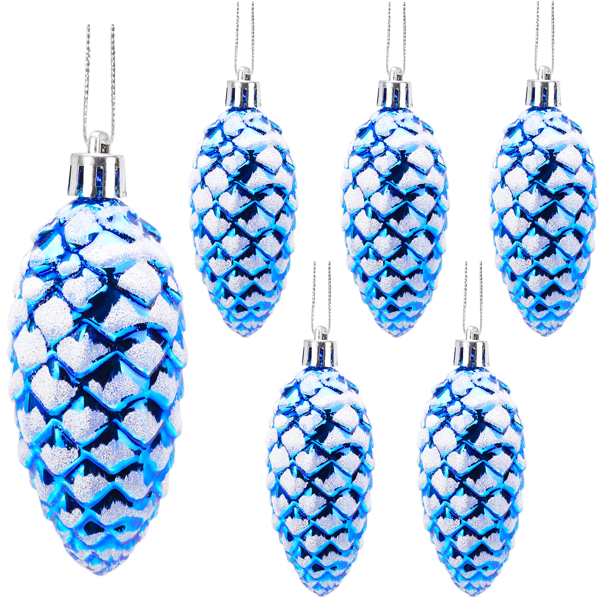 Christmas Concepts® Pack of 6–90mm Shiny & Glitter Decorated Pine Cone Baubles – Christmas Tree Decorations (Royal Blue)