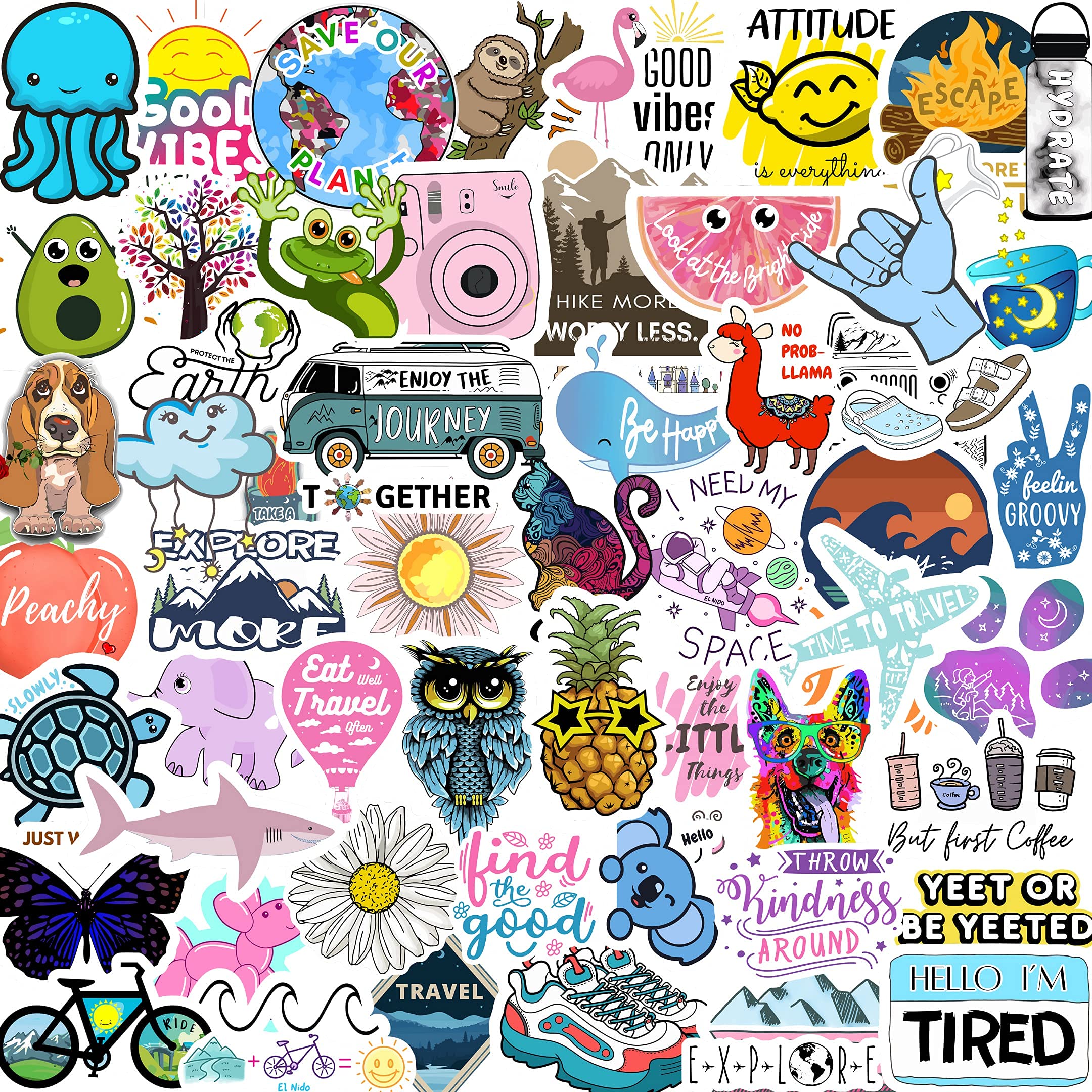EL NIDO DESIGN Vsco Stickers 70 Pack - Cute Vinyl Stickers for Hydro Flask, Laptop, iPhone & More - Waterproof, Reusable - Vsco Girls Stuff