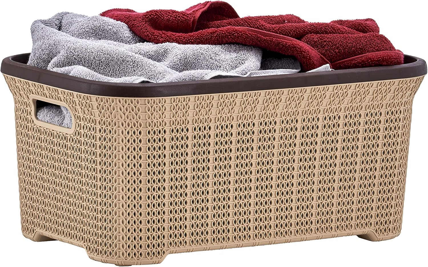 Superio Laundry Basket Knit Style, Beige and Brown 40 Liter