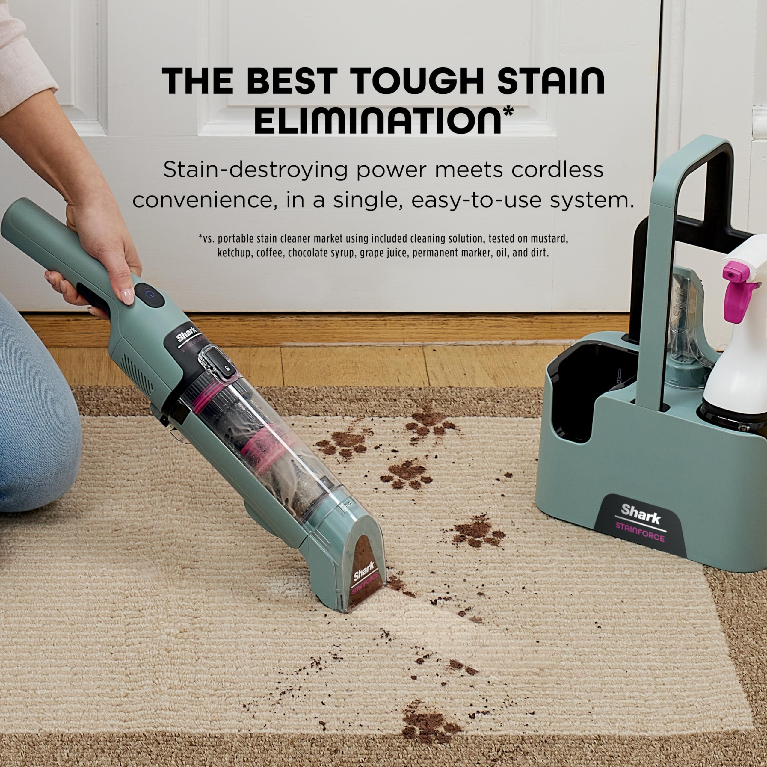 Shark StainForce Cordless Portable Spot, Stain, & Odor Remover System for Carpets, Area Rugs, Upholstery, Stairs, with Storage Caddy, Accessories, and Full-Size Cleaning Solution, HX101 (NEW)