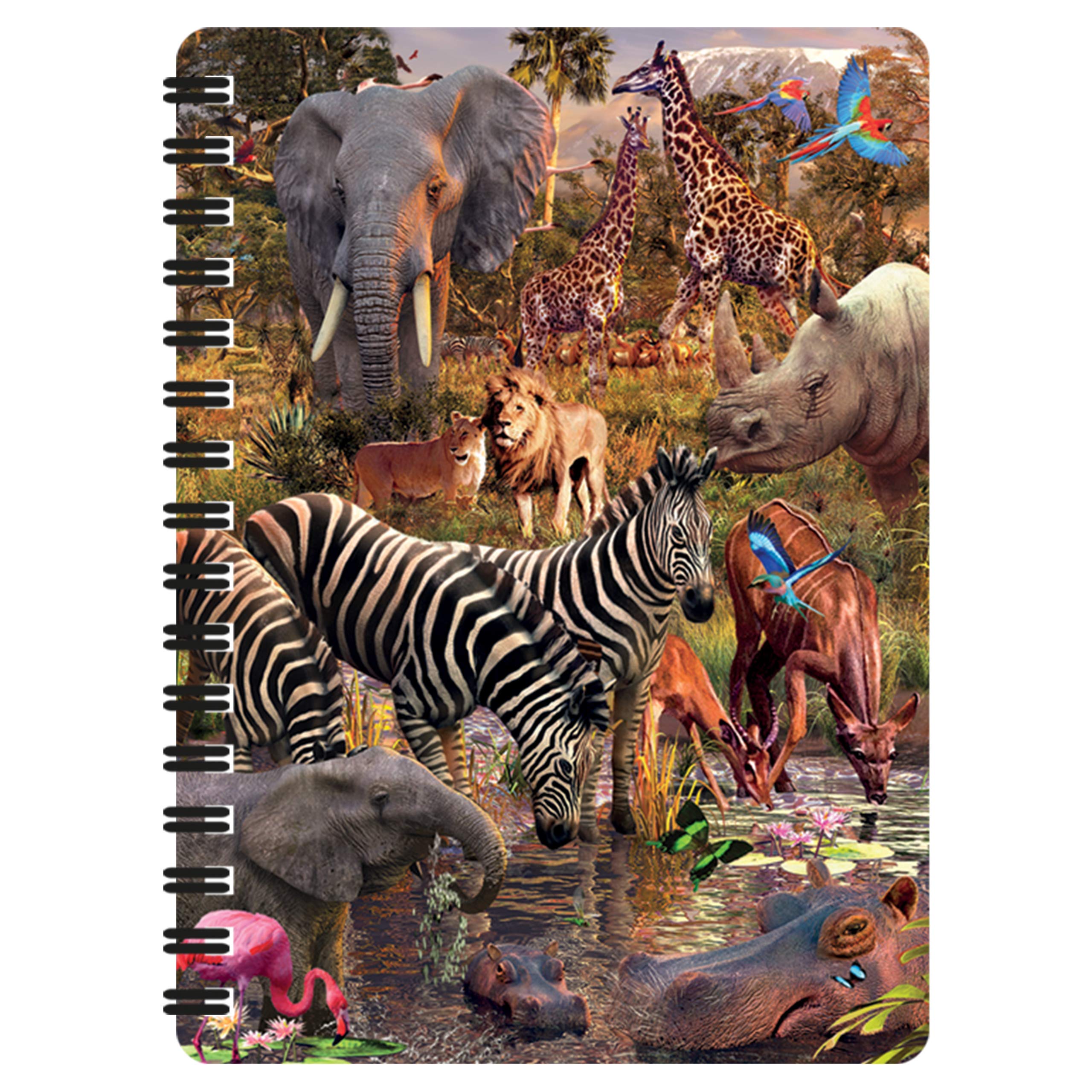 3D LiveLife Jotter - Waterhole from Deluxebase. Spiral Bound A6 Notebook with 80 Plain Recycled Pages. Pocket Sized Animal Notepad, Journal or Drawing Book with Safari Cover