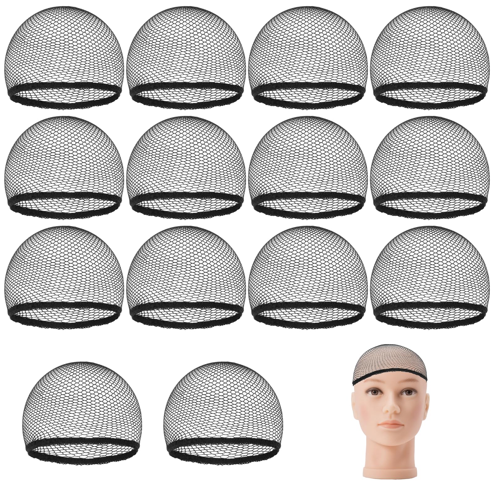 Photo 1 of 14PCS Wig Cap, Open-Ended Mesh Net Wig Caps for Men and Women, Non-Slip Hair Mesh Net, Suitable for Halloween, Role Playing ?Black?