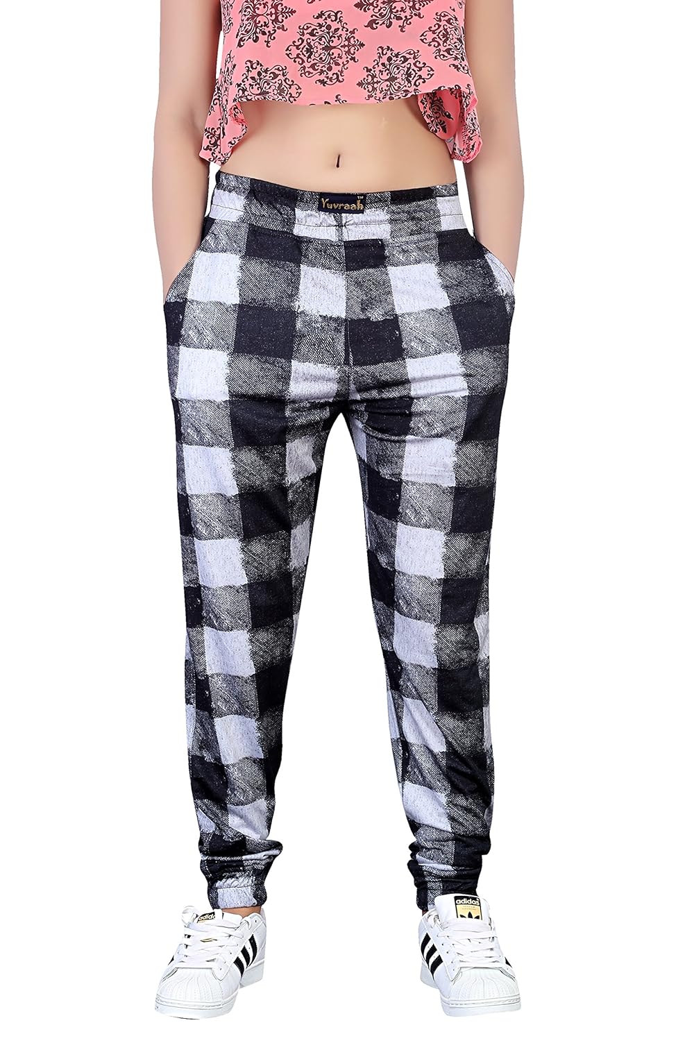 yuvraah women's grey chess checks track pant