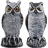 Hausse 2 Pack Fake Horned Owl Bird Scarecrow Decoy 10.5 Inch Height, Plastic Deterrents, Halloween Decoration, Nature Enemy Pest Repellent for Outdoor Garden Yard