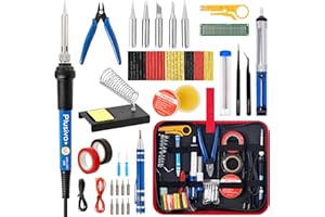 PLUSIVO Soldering Iron Kit, 60W Soldering Iron Adjustable Temperature 25-in-1, 5 Solder Tips, Solder Wire, Desoldering Pump, Wire Cutter, Heatshrink Tubes Welding Kit for Electronics Repair Hobby 110V US Plug